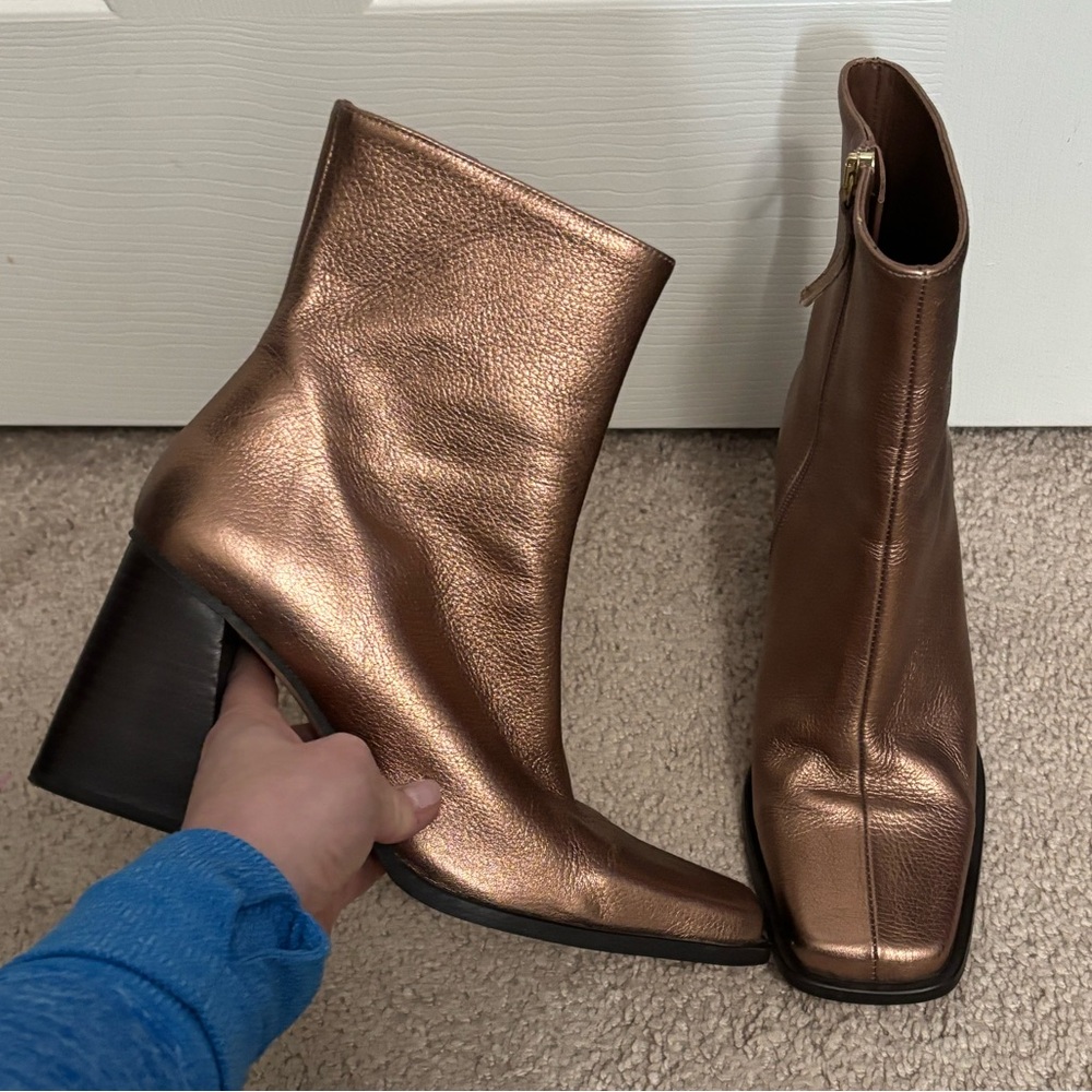 Alohas | Women's South Shimmer Quartz Rose Gold Leather Heeled Boots Sz 40/10